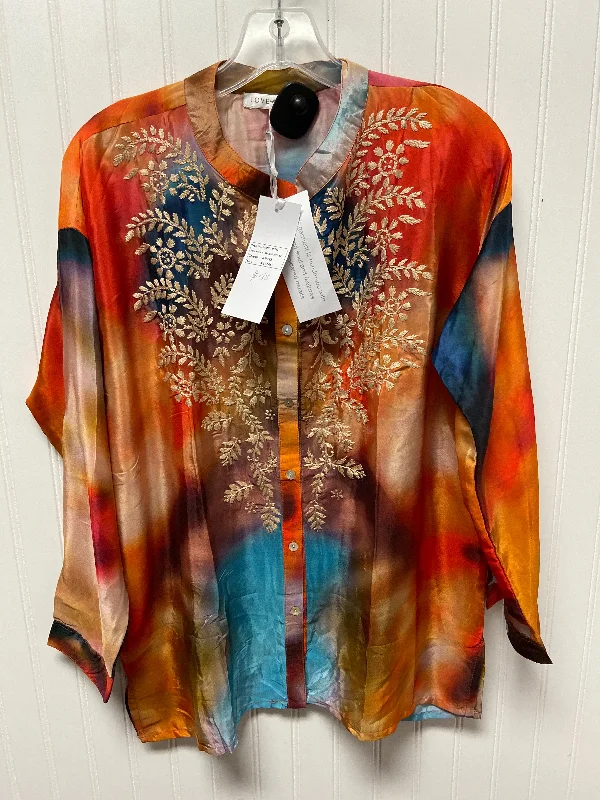 Women's Blouse with Lapel CollarTop Long Sleeve By Cma In Tie Dye Print, Size: S