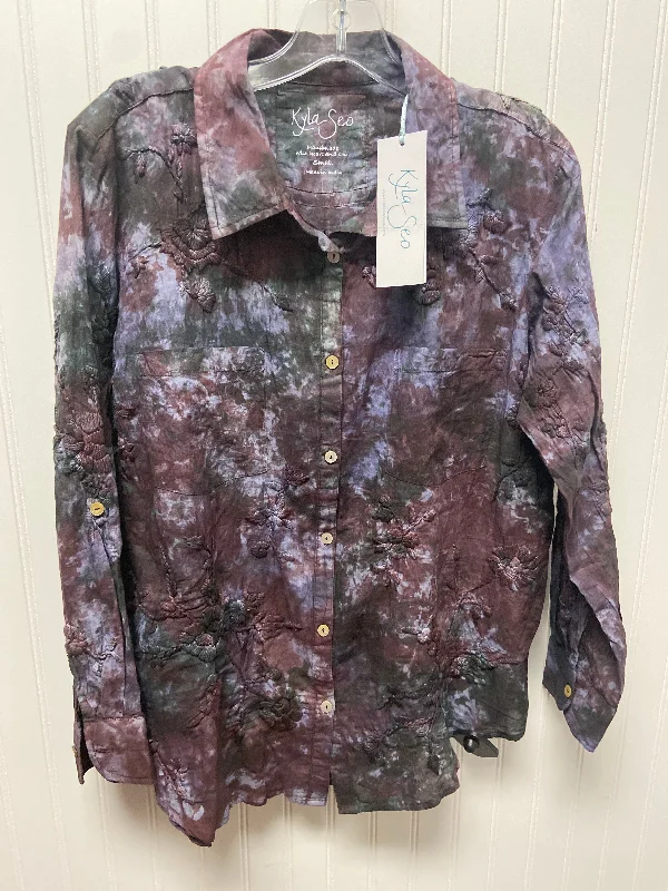 Women's Blouse with BeltTop Long Sleeve By Cma In Tie Dye Print, Size: S