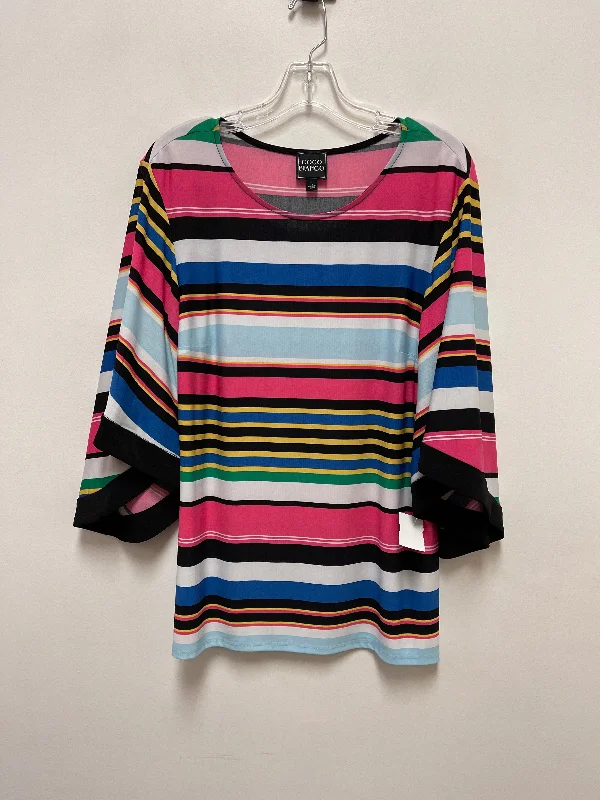 Women's Blouse with U-Shaped CollarTop Long Sleeve By Coco Bianco In Striped Pattern, Size: L