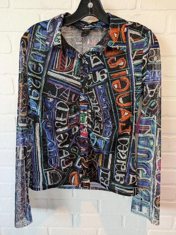 Women's Blouse with Square CollarTop Long Sleeve By Desigual In Black & Blue, Size: L