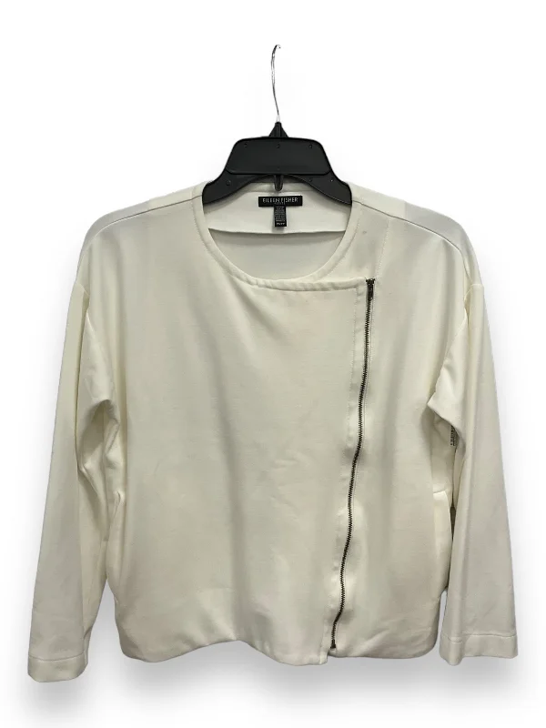 Women's Blouse with Notched CollarTop Long Sleeve By Eileen Fisher In White, Size: Petite   S