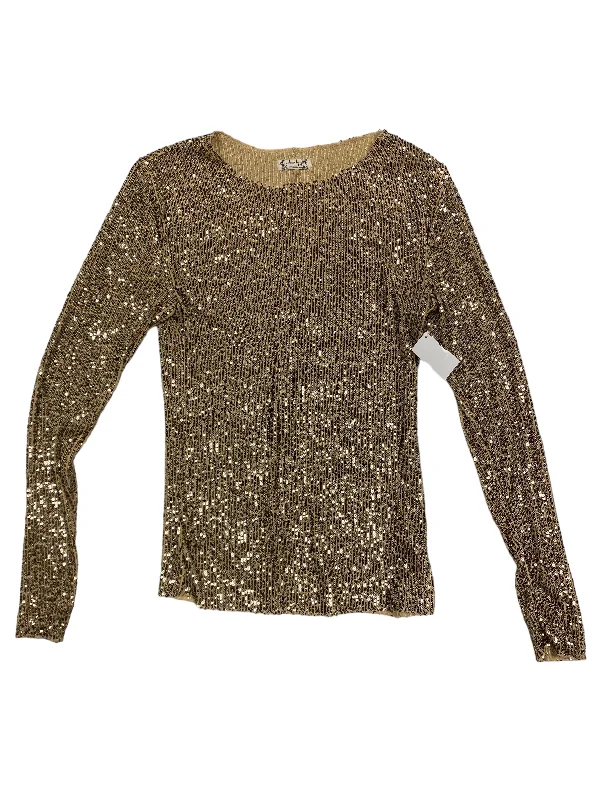 Women's Blouse with Lapel CollarTop Long Sleeve By Free People In Gold, Size: S