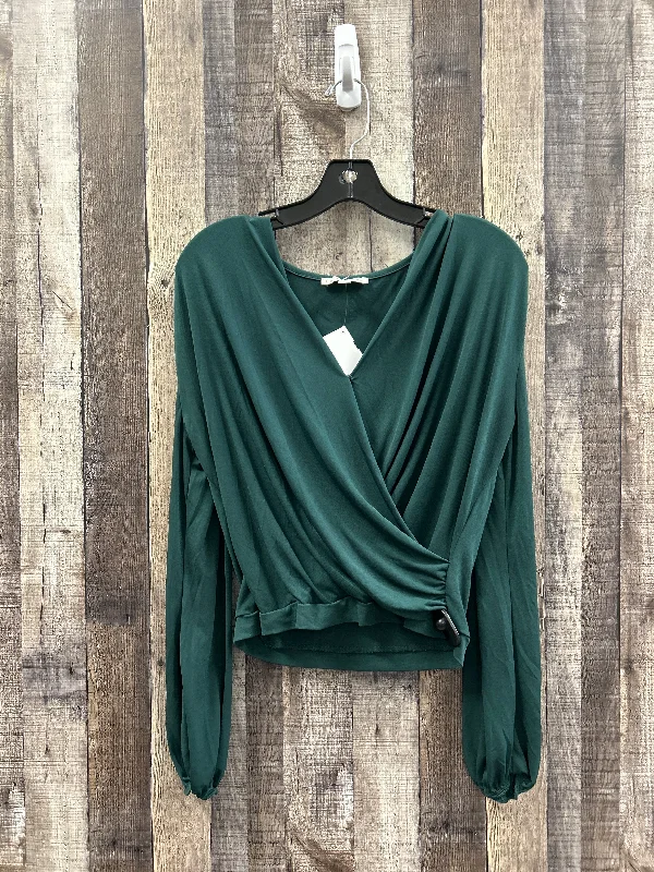 Women's Blouse with Boat CollarTop Long Sleeve By Haute Monde In Green, Size: L