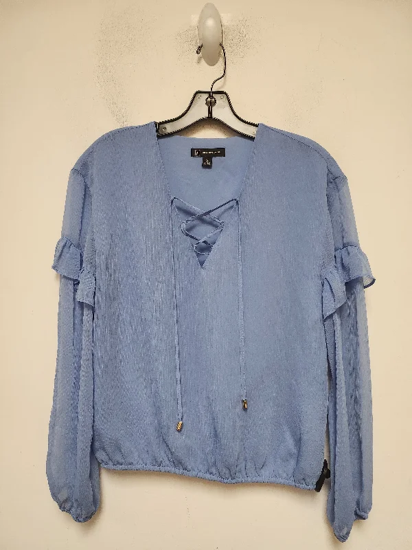 Women's Blouse with LaceTop Long Sleeve By Inc In Blue, Size: Xs