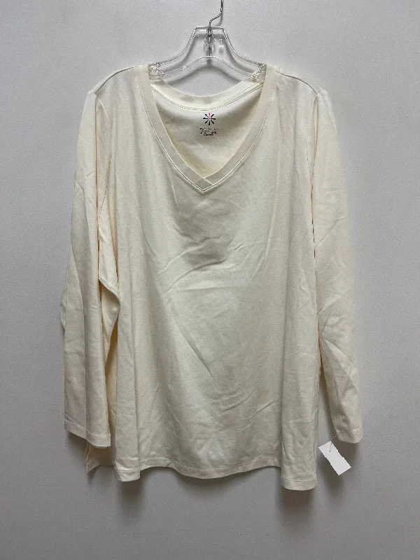 Women's Blouse with CollarTop Long Sleeve By Isaac Mizrahi Live Qvc In Cream, Size: 3x