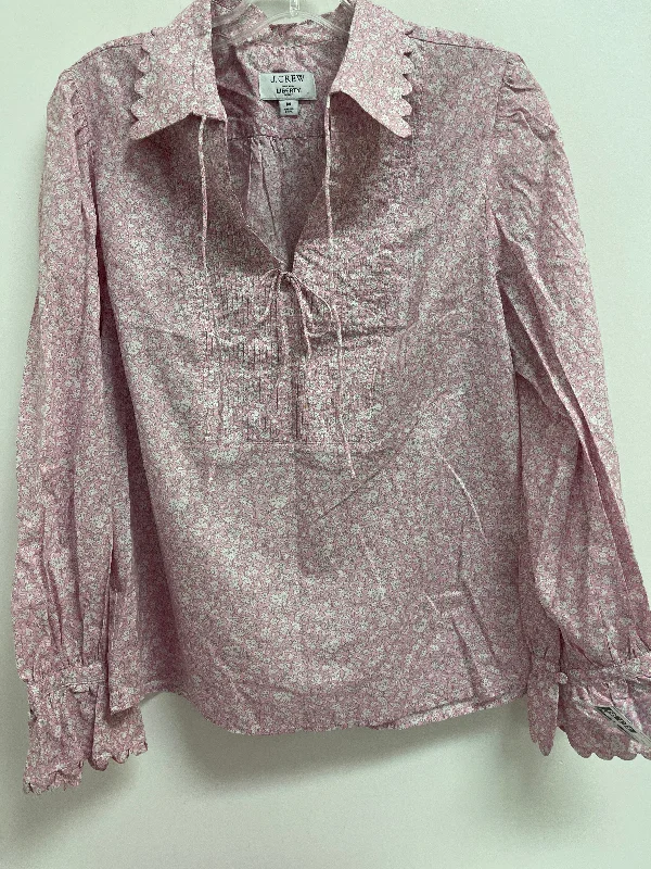 Women's Blouse with Straight HemTop Long Sleeve By J. Crew In Pink & White, Size: M