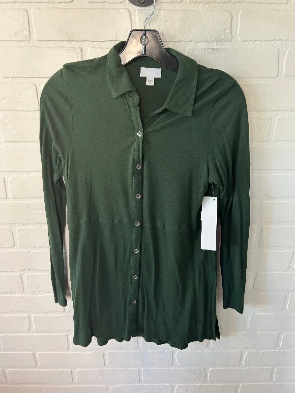 Women's Blouse with U-Shaped CollarTop Long Sleeve By J. Jill In Green, Size: Xs