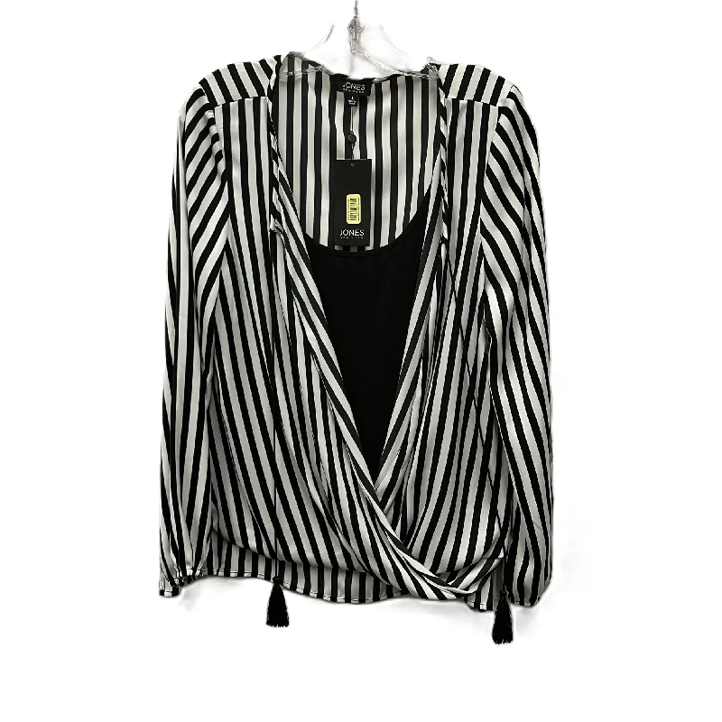 Women's Blouse with V-Shaped CollarTop Long Sleeve By Jones New York In Black & White, Size: L