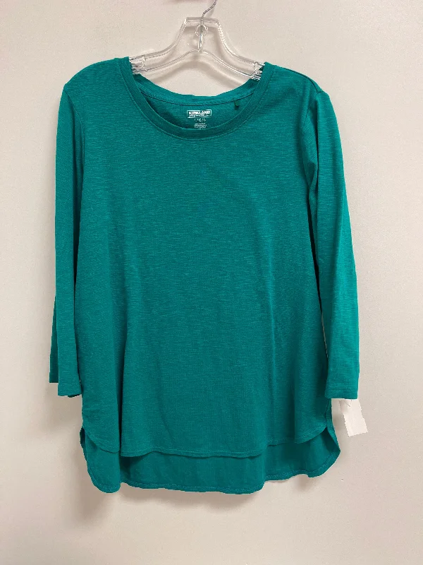 Women's Blouse with LaceTop Long Sleeve By Kirkland In Green, Size: L