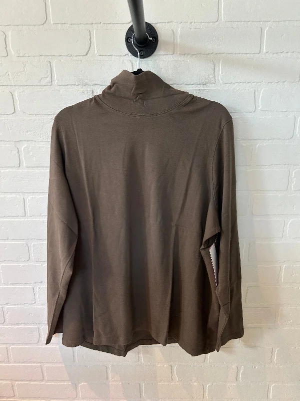 Women's Blouse with High CollarTop Long Sleeve By Lands End In Brown, Size: 2x