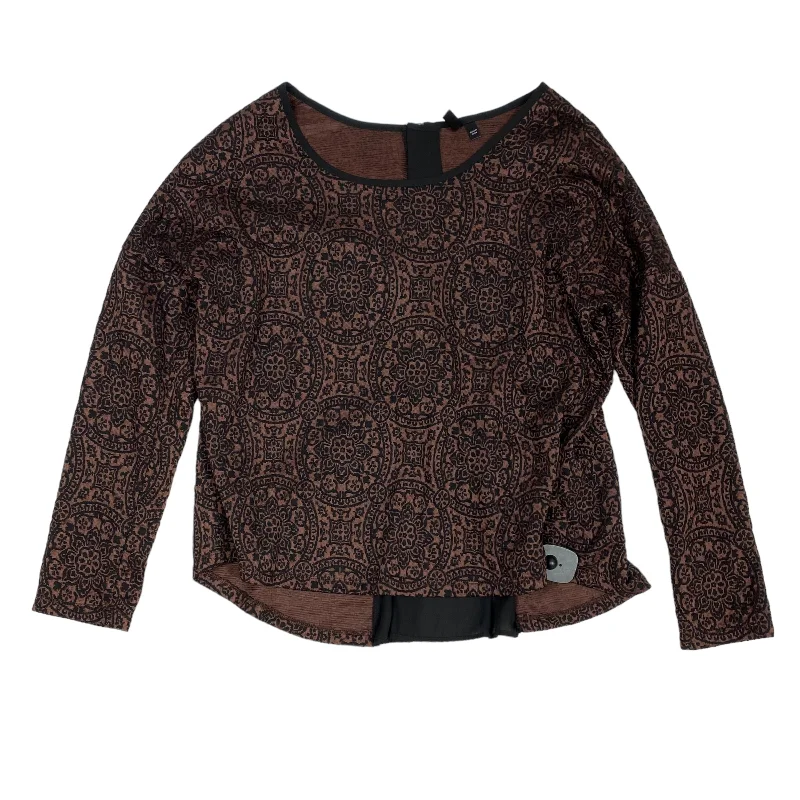 Women's Blouse with Collarless DesignTop Long Sleeve By Lapis In Black & Brown, Size: Xl