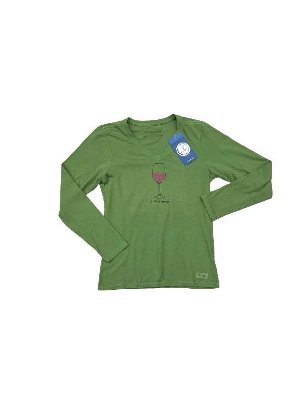 Women's Button-Up BlouseTop Long Sleeve By Life Is Good In Green, Size: Xs