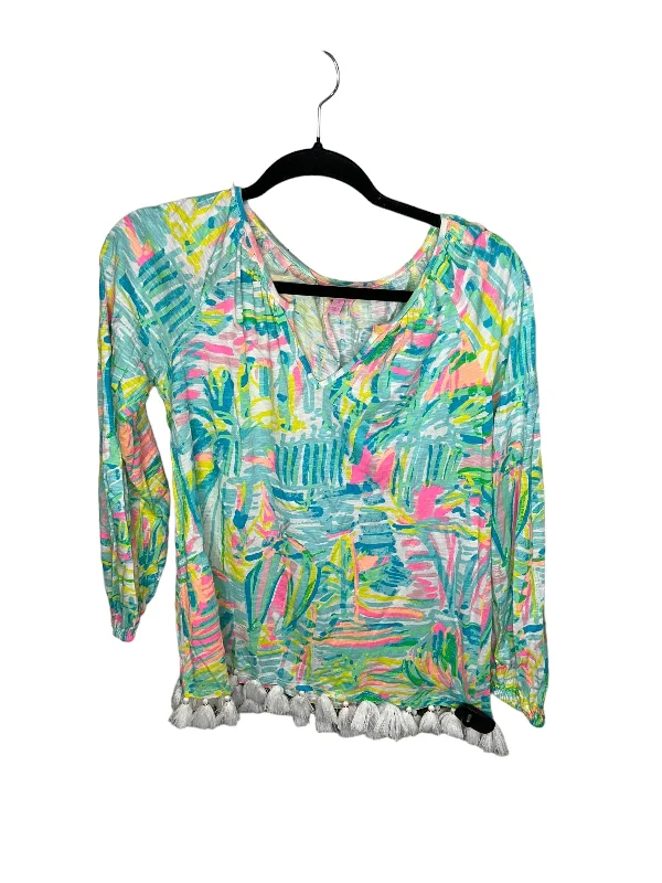 Women's Blouse with Boat CollarTop Long Sleeve By Lilly Pulitzer In Multi-colored, Size: Xs