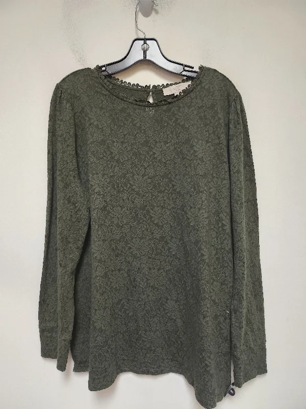 Women's Blouse with Rounded CollarTop Long Sleeve By Loft In Green, Size: Xxl