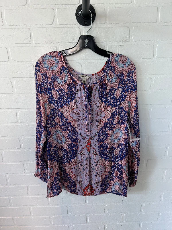 Women's Blouse with Wide CollarTop Long Sleeve By Lucky Brand In Blue & Purple, Size: S