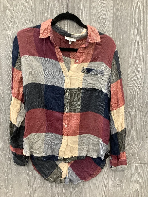 Women's Blouse with Long SleevesTop Long Sleeve By Lucky Brand In Plaid Pattern, Size: M