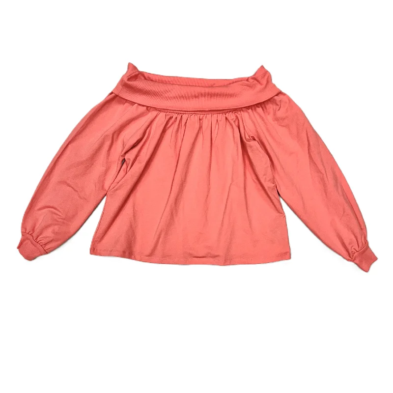 Women's Blouse with Low CollarTop Long Sleeve By Maeve In Coral, Size: L