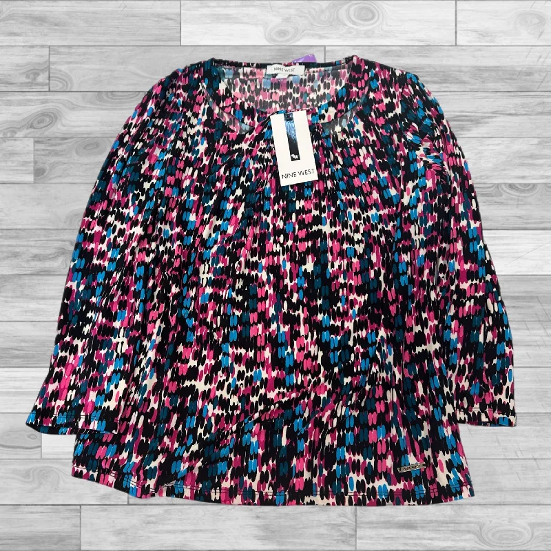 Women's Blouse with ShirringTop Long Sleeve By Nine West In Multi-colored, Size: M