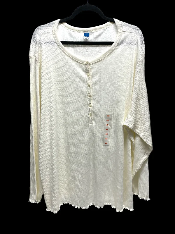 Women's Blouse with Mandarin CollarTop Long Sleeve By Old Navy In Cream, Size: 4x