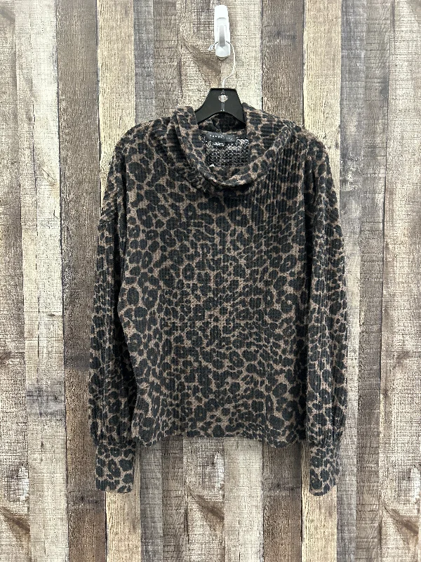 Women's Blouse with Boat CollarTop Long Sleeve By Sanctuary In Animal Print, Size: L