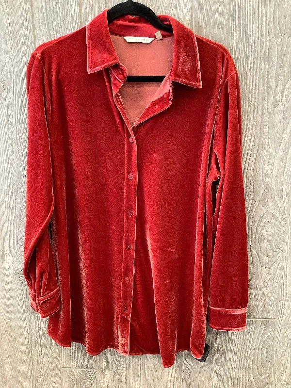 Women's Blouse with V-Shaped CollarTop Long Sleeve By Soft Surroundings In Red, Size: S