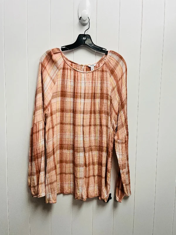 Women's Button-Up BlouseTop Long Sleeve By Sonoma In Peach, Size: Xxl