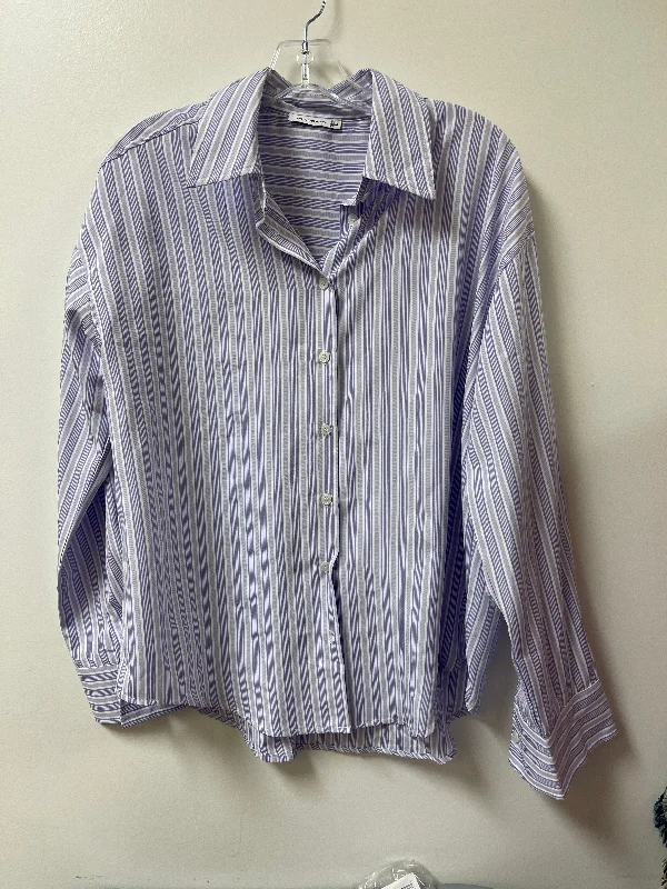 Women's Blouse with RufflesTop Long Sleeve By Staccato In Purple & White, Size: L