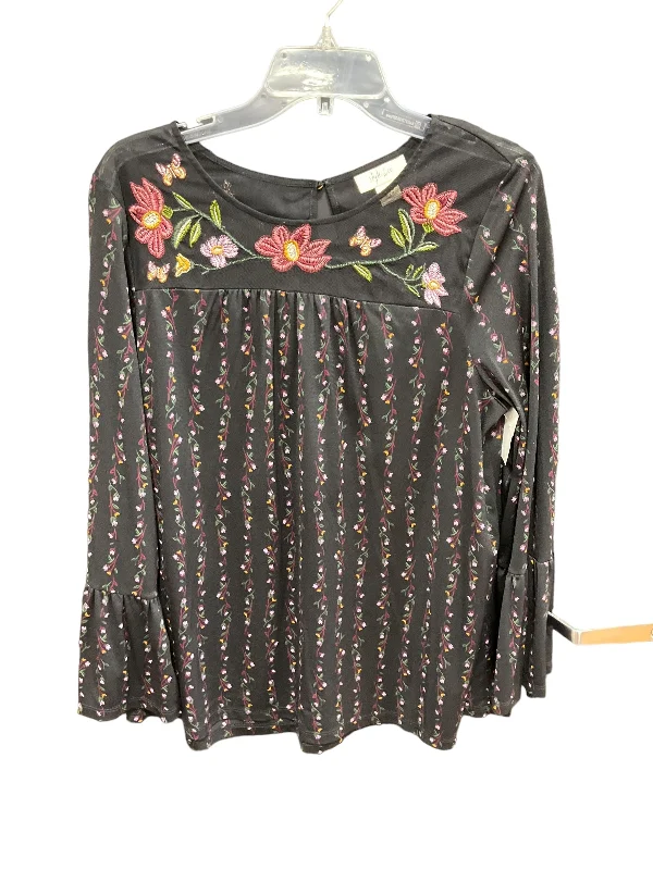 Women's Blouse with Wide CollarTop Long Sleeve By Style And Company In Floral Print, Size: L