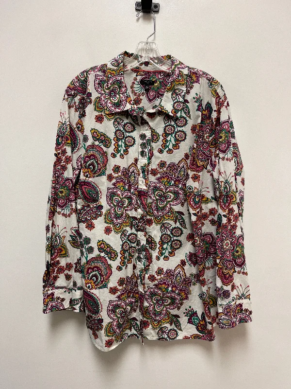 Women's Blouse with Collarless DesignTop Long Sleeve By Talbots In Multi-colored, Size: 3x