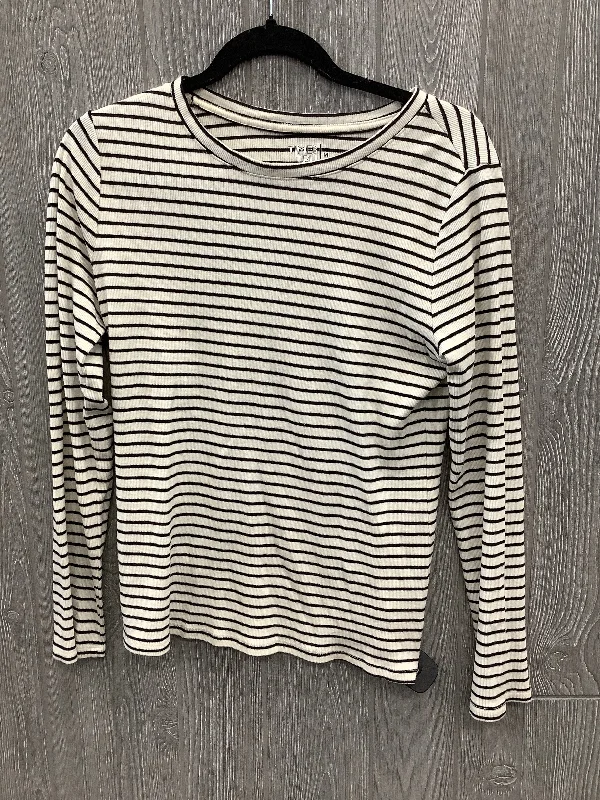 Women's Blouse with Shawl CollarTop Long Sleeve By Time And Tru In Striped Pattern, Size: M