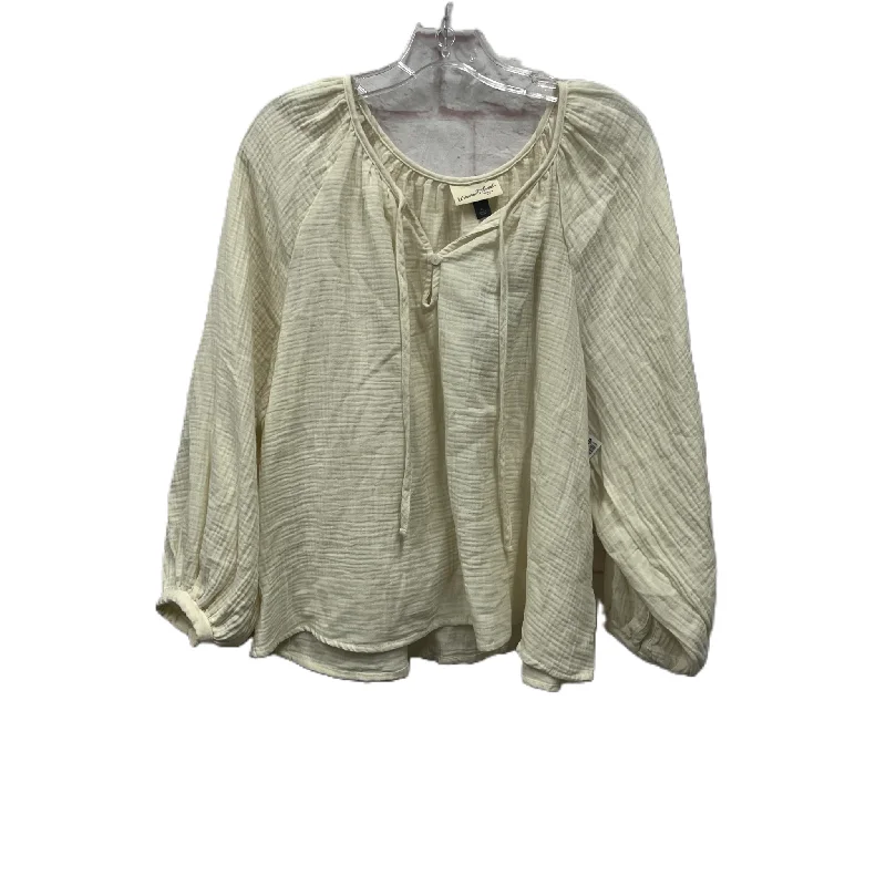 Women's Blouse with Shawl CollarTop Long Sleeve By Universal Thread In Cream, Size: Xl