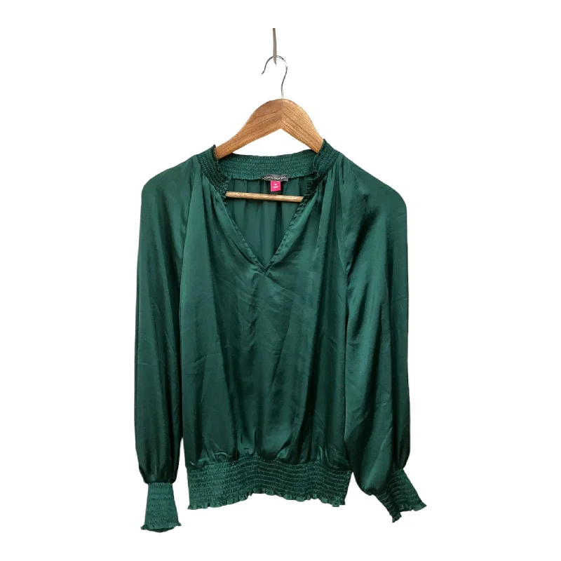 Women's Blouse with Notched CollarTop Long Sleeve By Vince Camuto In Green, Size: M