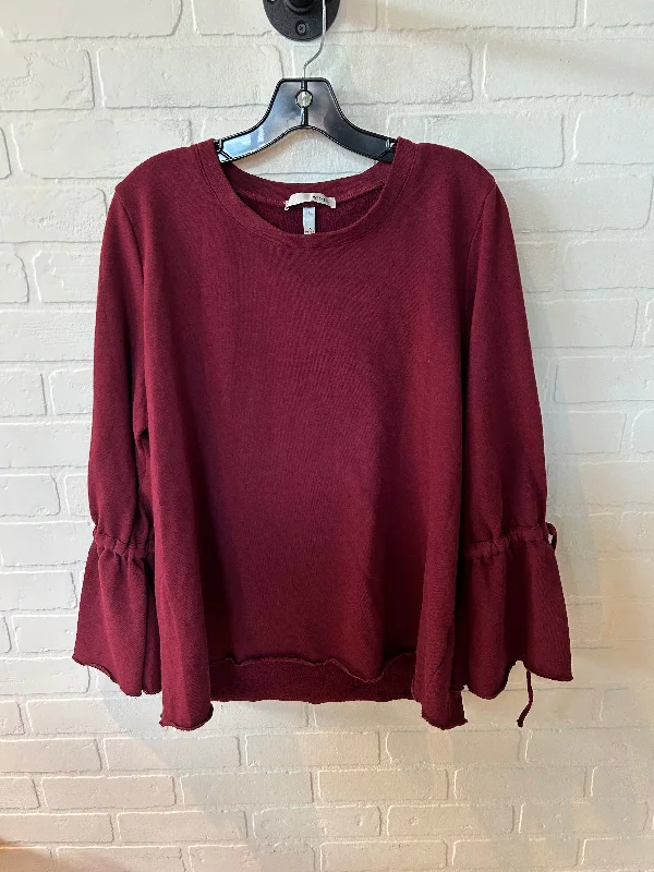 Women's Blouse with V-Shaped CollarTop Long Sleeve By Wdny In Maroon, Size: 1x