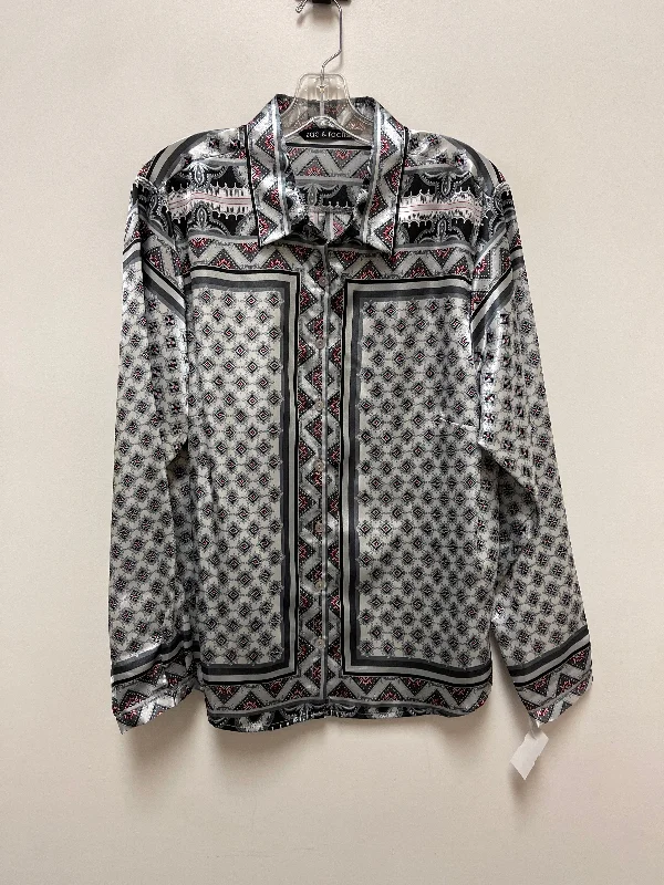 Women's Blouse with Sweetheart CollarTop Long Sleeve By Zac And Rachel In Grey & Red, Size: Xl