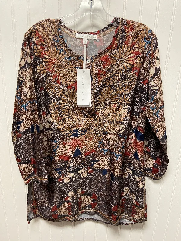 Women's V-Neck BlouseTunic Long Sleeve By Cma In Brown, Size: S