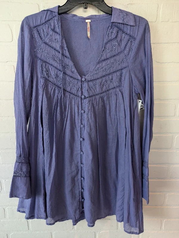 Women's Blouse with Collarless DesignTunic Long Sleeve By Free People In Purple, Size: Xs